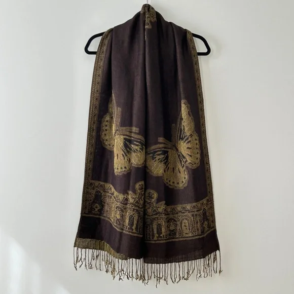 Reversible Butterfly Olive & Brown Scarf - Picture 2 of 16